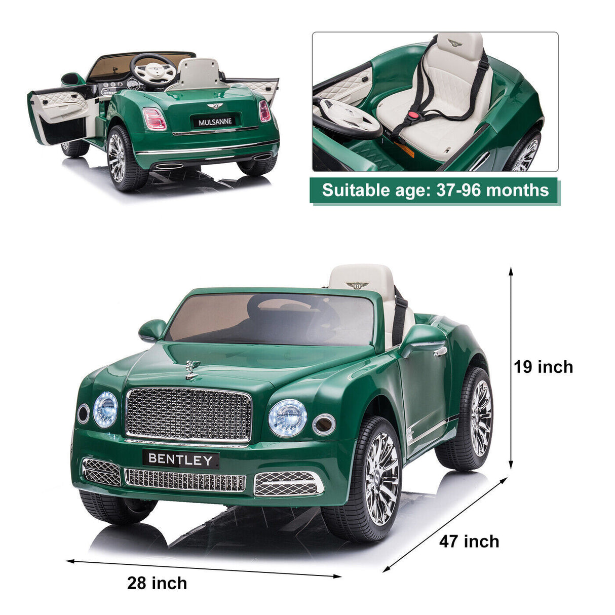 Electric Ride-On Car for Kids with LED Headlights and 2 Speed Options