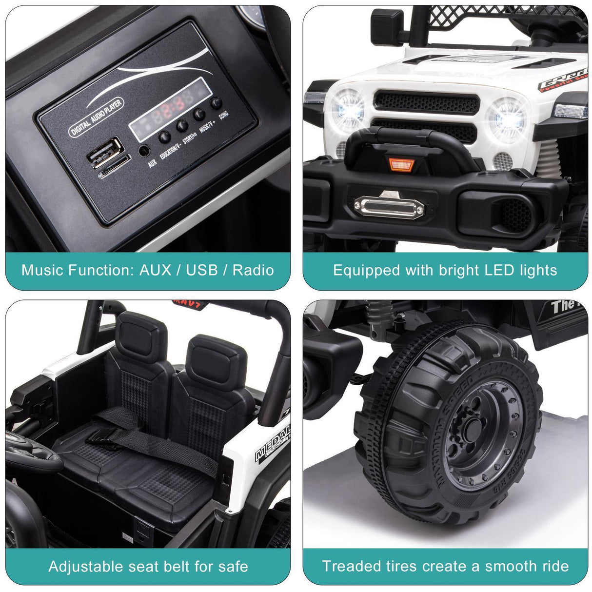 Electric Ride-On Car for Kids with MP3, LED Lights, Remote Control, and Adjustable Seat Belt