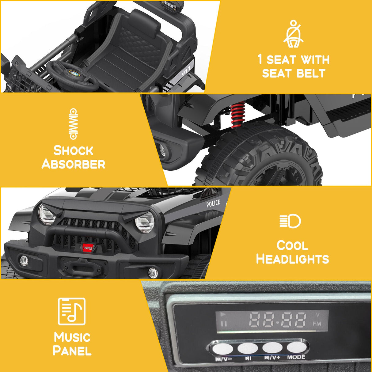 Electric Ride-On Car for Kids with Remote Control and Bluetooth Connectivity