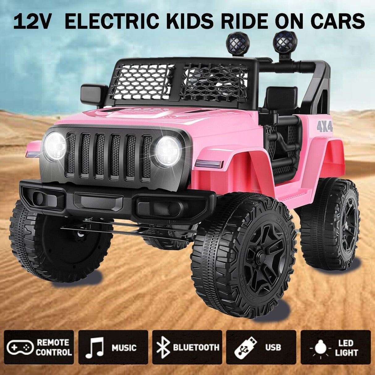 Electric 12V Kids Car with Remote Control - 4 Wheel Ride-On Toy in Pink
