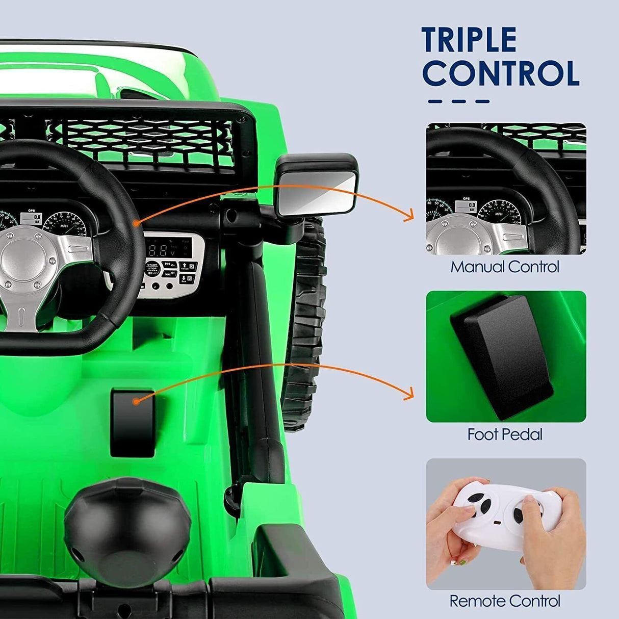 Electric Ride-On Toy Truck for Kids with Remote Control and LED Lights - 12V Jeep