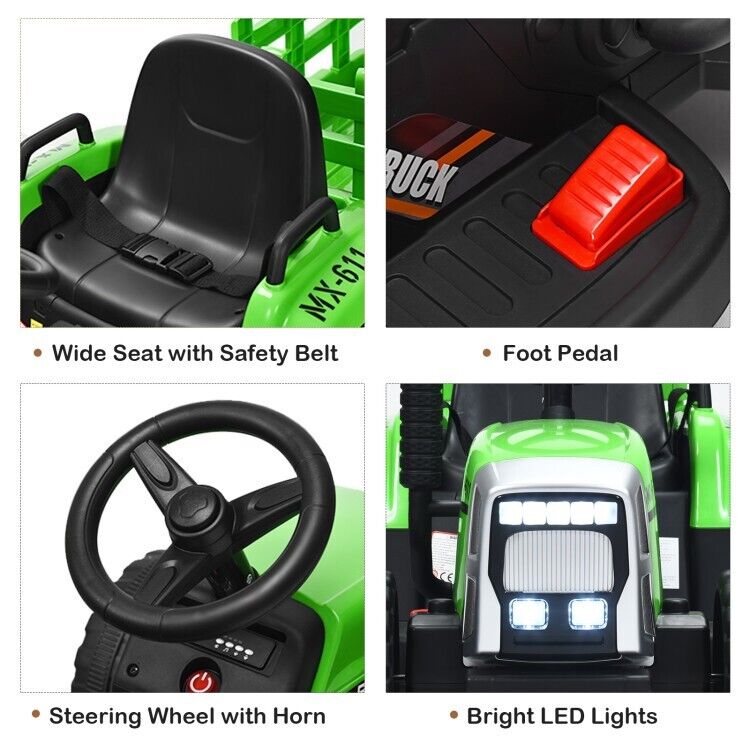 Electric Ride-On Tractor for Kids with 3 Gears and Remote Control - Includes Trailer Toy