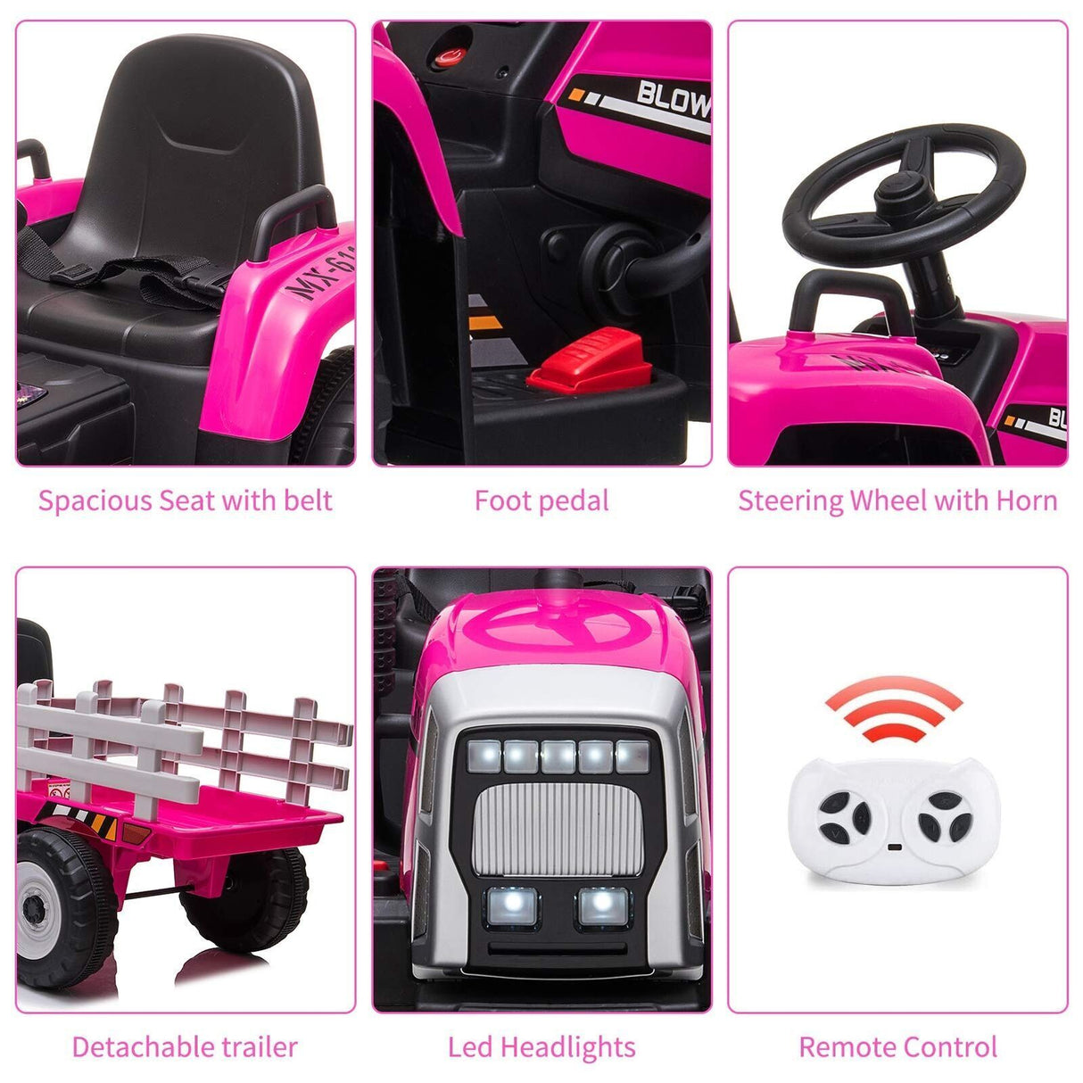 Electric Ride-On Tractor Toy with Trailer and MP3 Player for Kids - 12V Gift Option