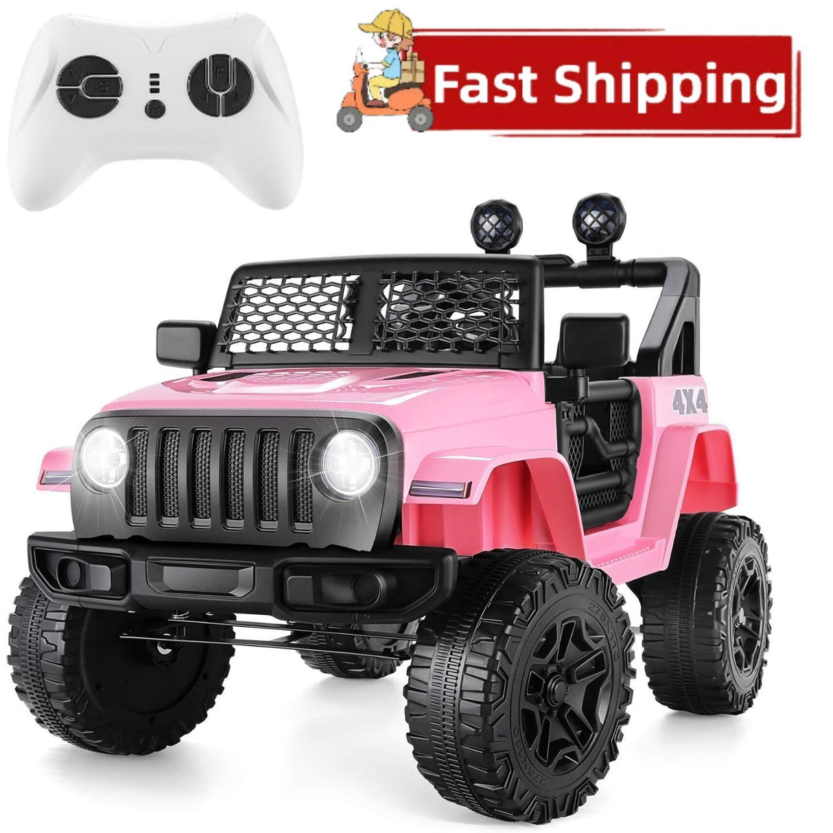 12V Remote Control Ride-On Truck for Kids with 3 Speeds and LED Lights