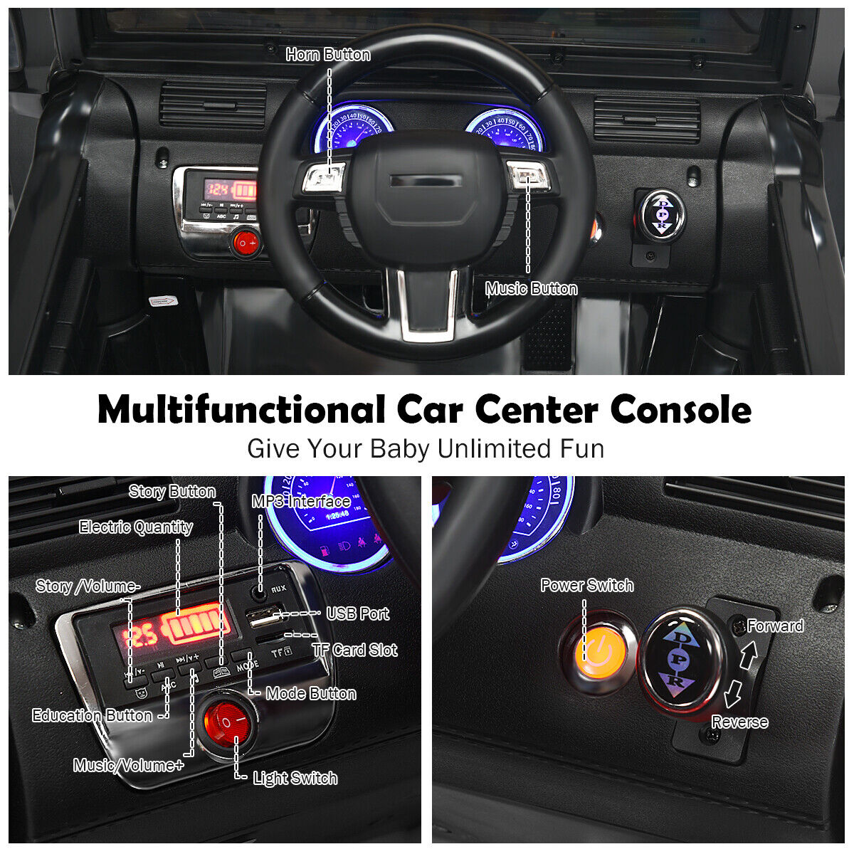 Electric Ride-On Truck for Kids with RC Control, Spring Suspension, Lights, Music, and Trunk - Black