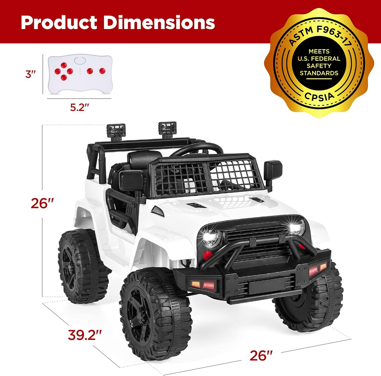 Electric Ride-On Truck for Kids with Remote Control and Aux Port - White