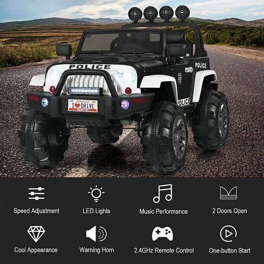 Electric Ride-On Truck for Kids with Remote Control and Magnetic Double Doors - Black & White