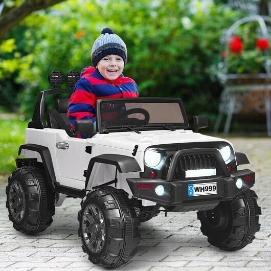 Electric Ride-On Truck for Kids with Remote Control and Magnetic Double Doors - White