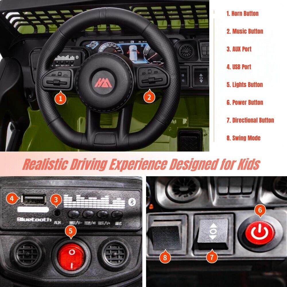 Electric Ride-On Truck for Kids with Remote Control, Bluetooth, and LED Lights - 12V