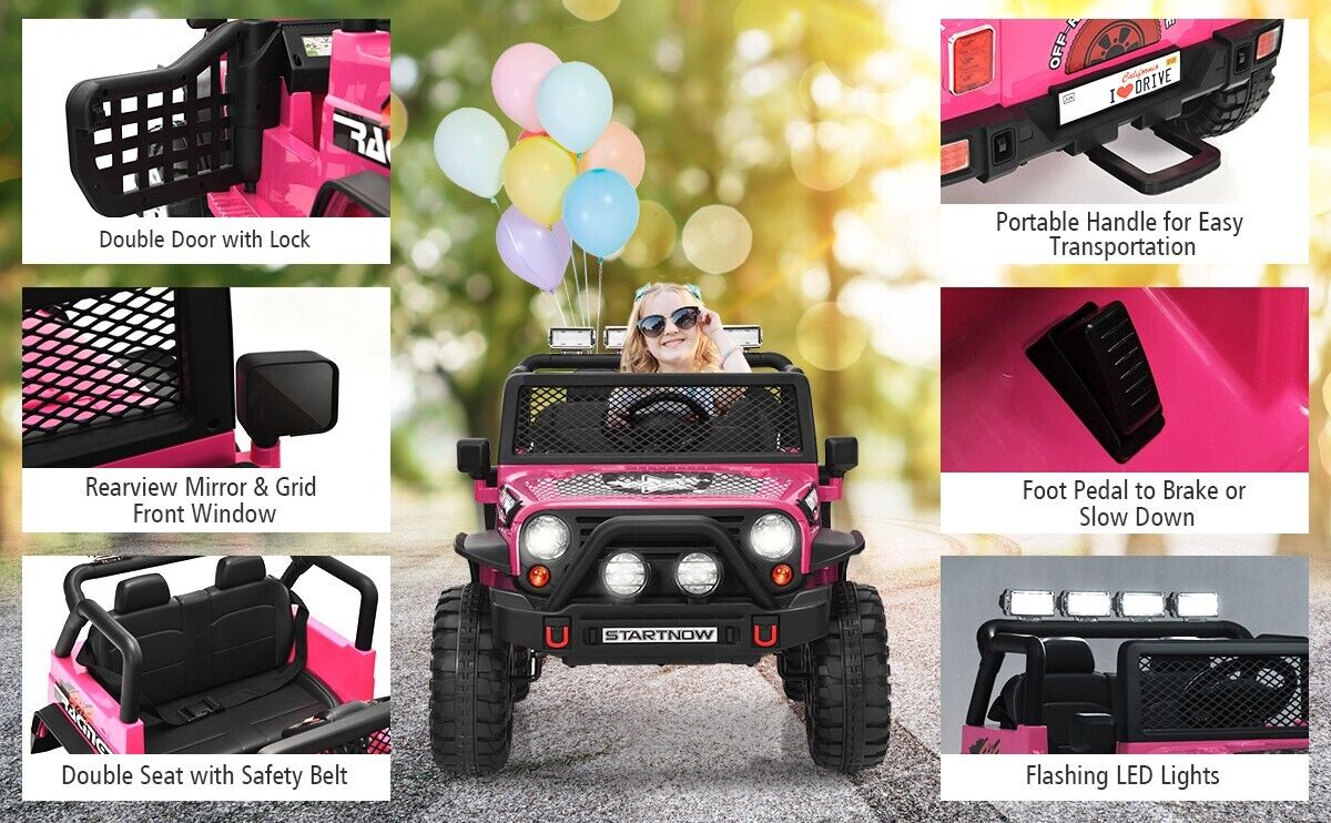 Electric Ride-On Truck for Kids with Remote Control, Lights, and Music - Black