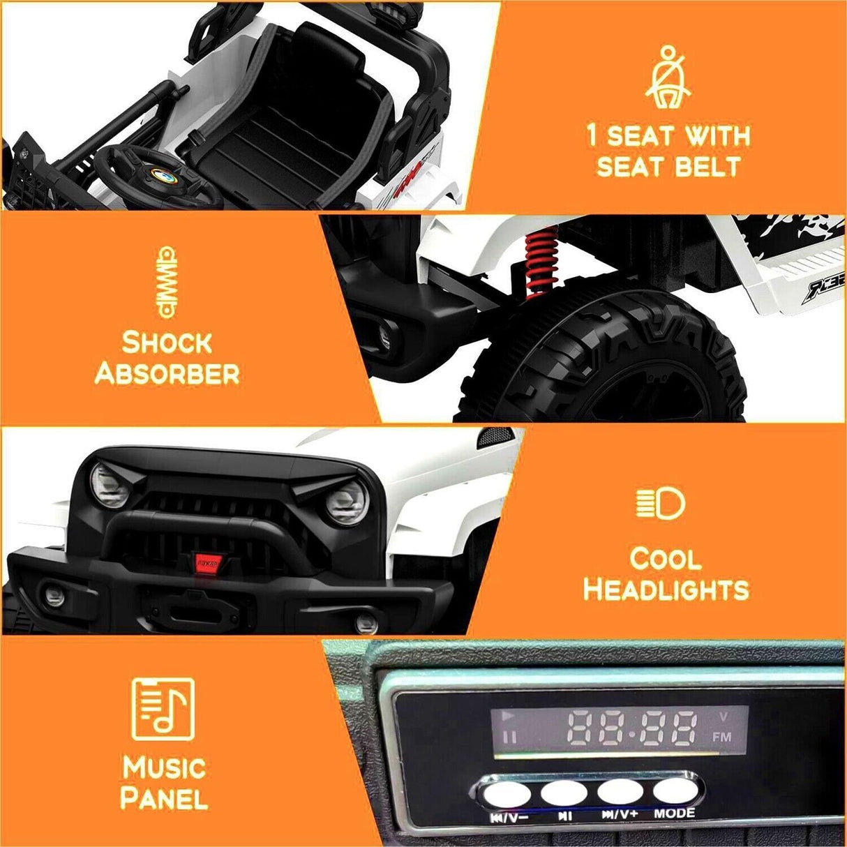 Jeep-Inspired 12V Ride-On Truck for Kids Ages 3-8, White