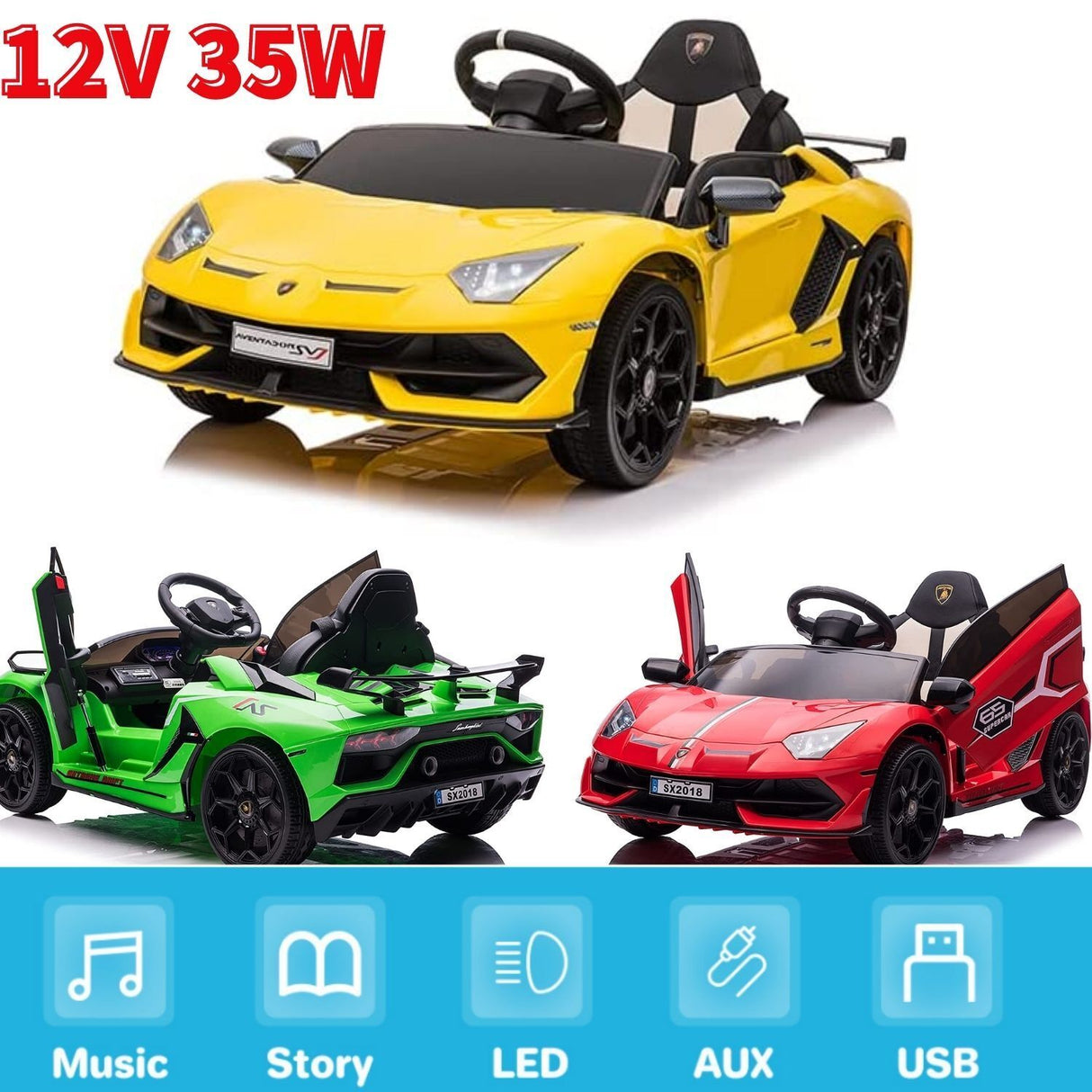 Electric Sports Car for Kids with Remote Control and LED Lights - 12V Battery Powered Ride-On