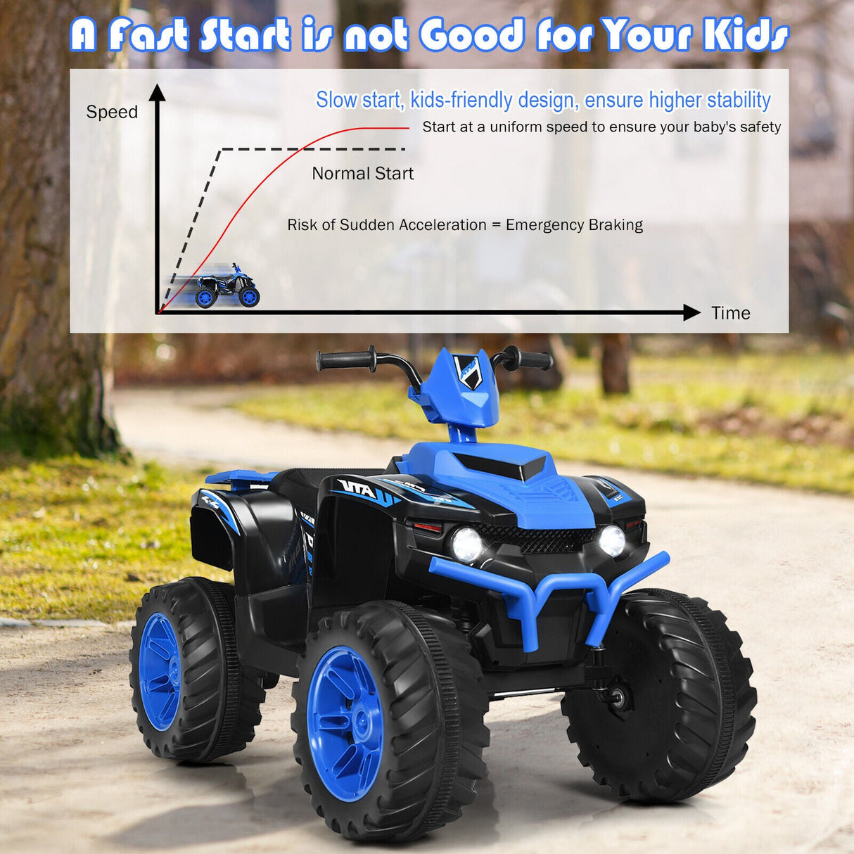 HoneyJoy 12V Kids ATV Quad Ride On Car with LED Light & Music - Navy
