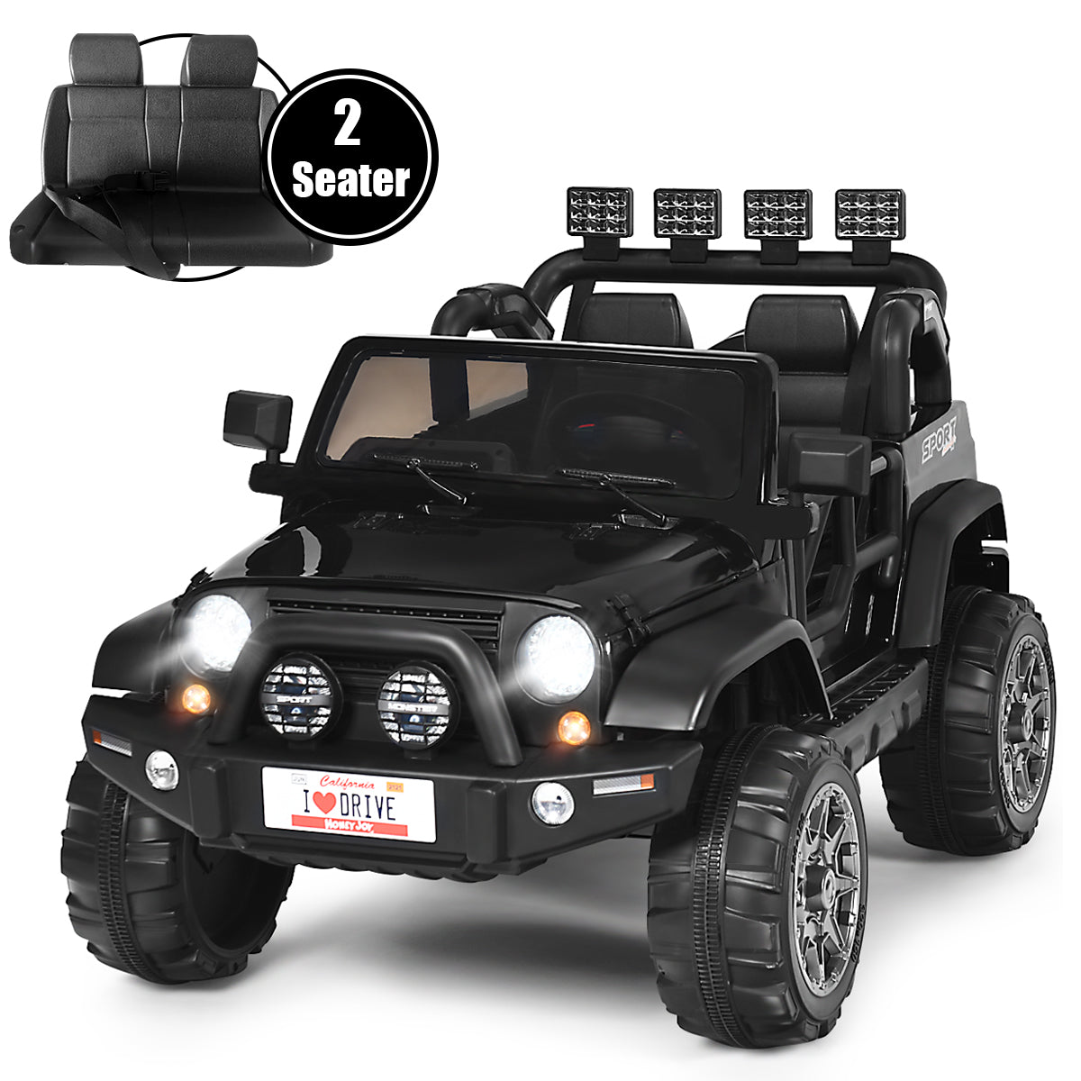 HoneyJoy 2 Seater Ride On Truck for Kids - 12V RC Electric Vehicle with Storage