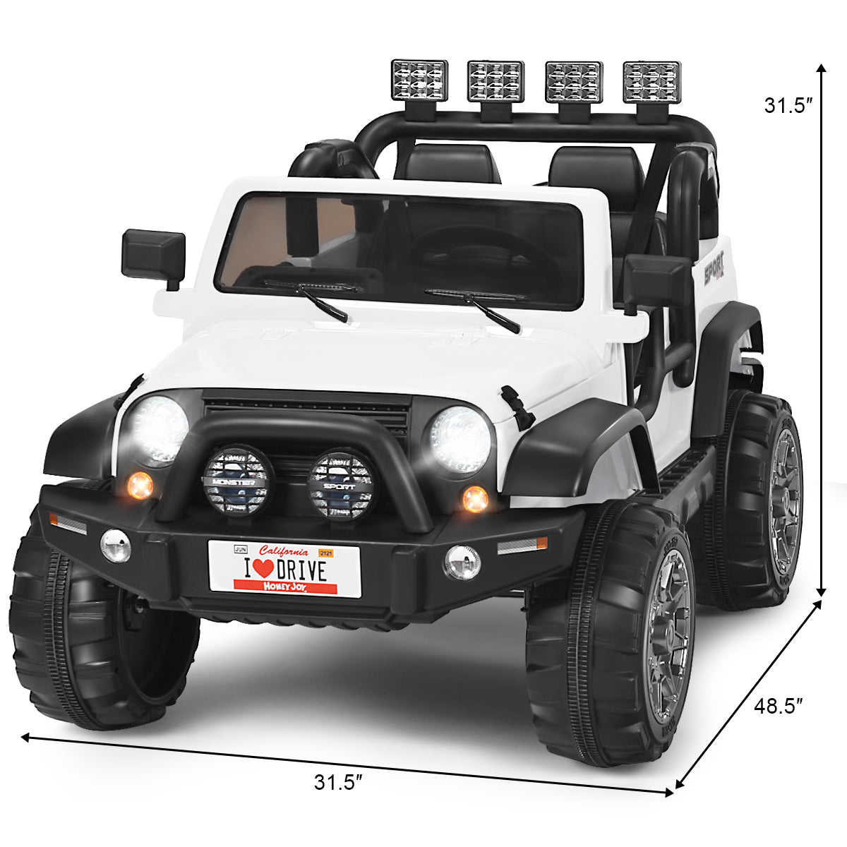 HoneyJoy 2 Seater Ride On Truck for Kids - 12V RC Electric Vehicle with Storage