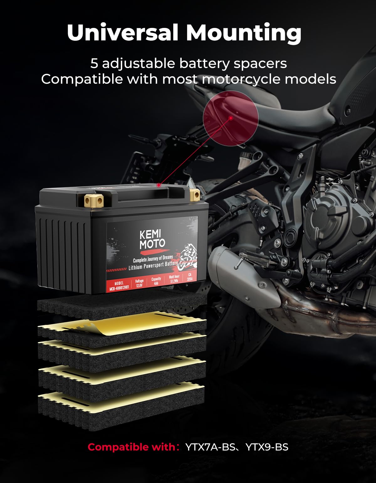 LiFePO4 12v 4Ah Lithium Battery for Motorcycle/ Lawn Mower/ ATV/ UTV