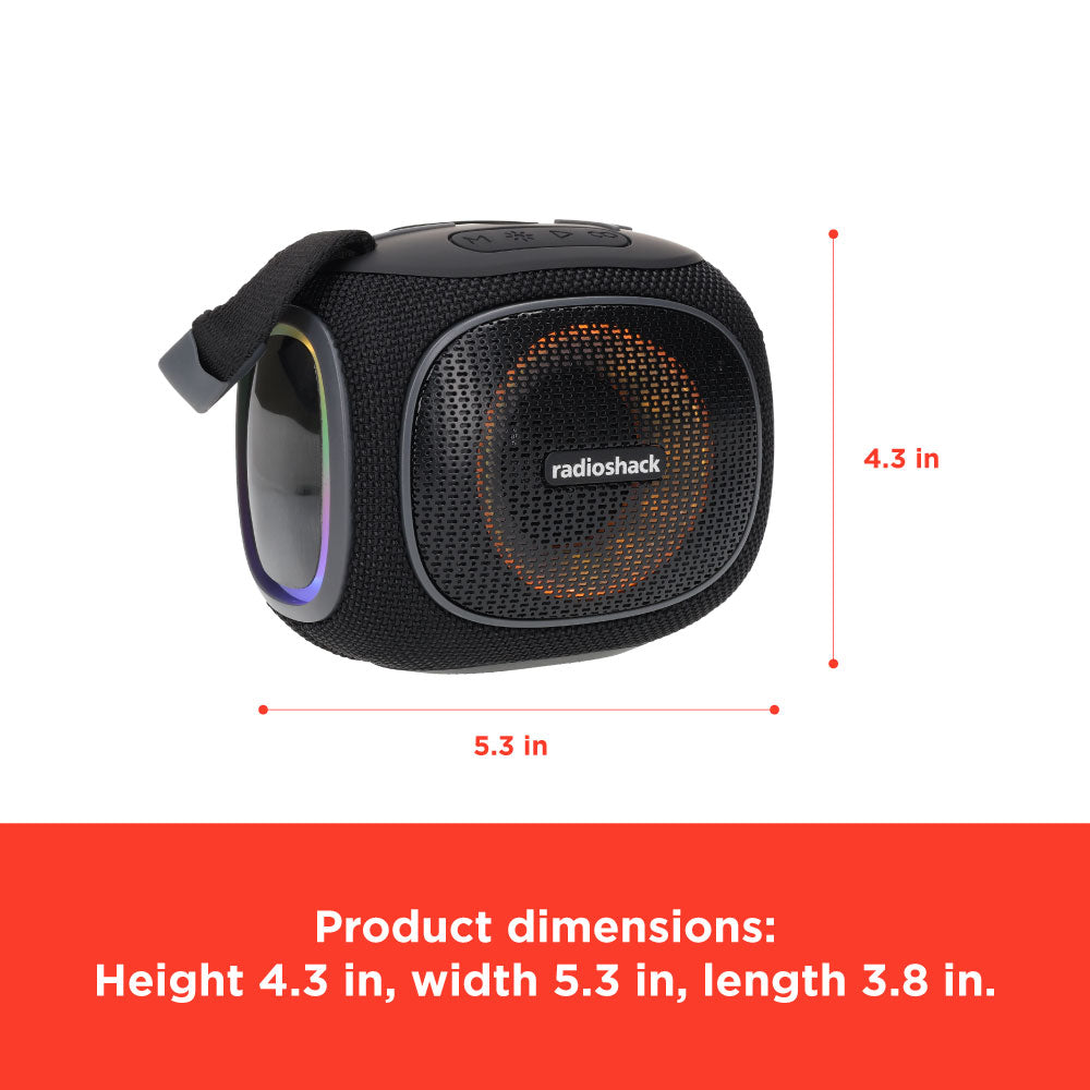 RadioShack Bluetooth Mini Speaker 10W, FM Radio, USB/AUX, IPX5 Water Resistant, RGB Lights, TekShack