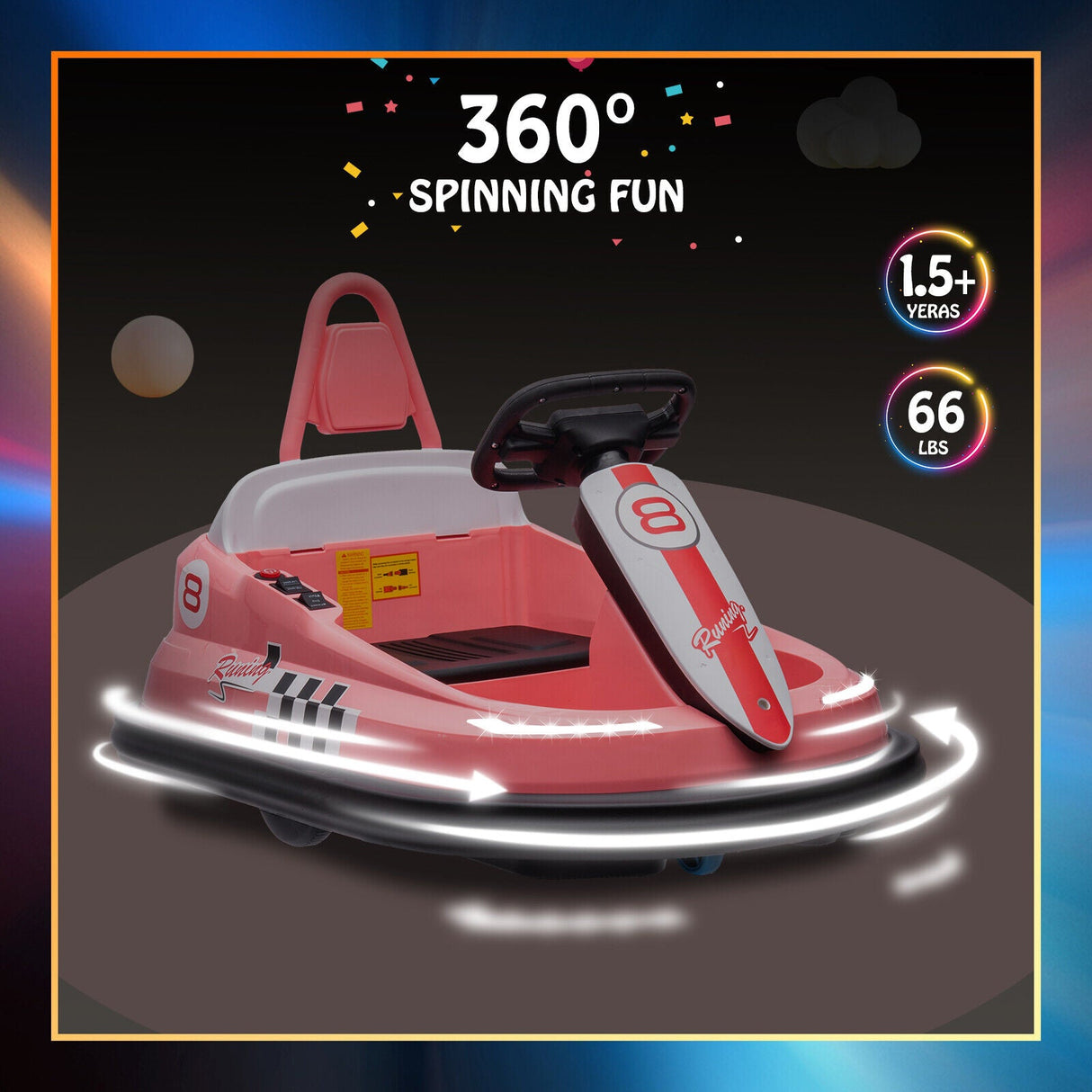Interactive 6V Electric Bumper Car for Kids with Lights, Music, Horn, and Safety Belts