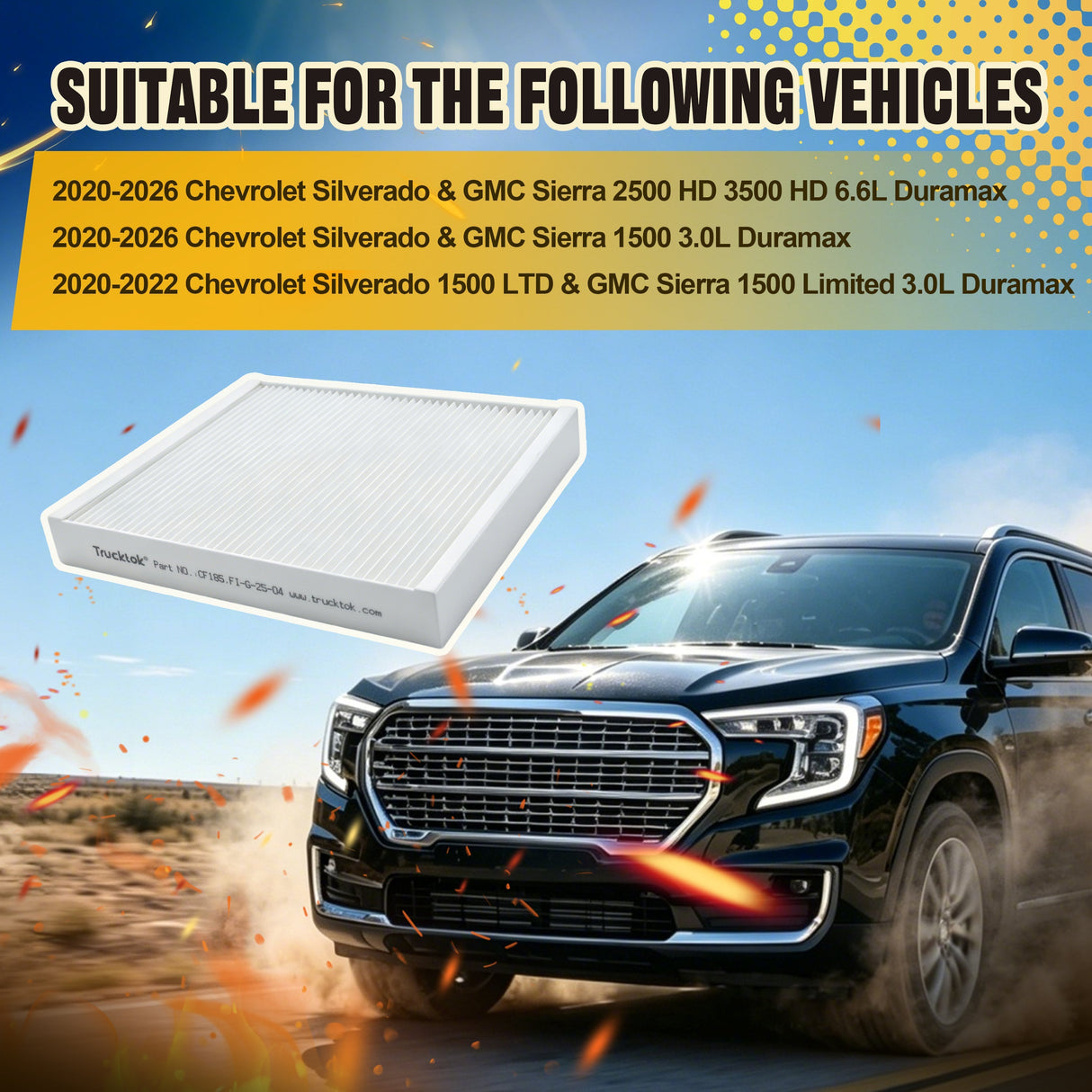 Trucktok 2020-2026 Silverado Sierra Cabin Air Filter Replaces CF185 TruckTok