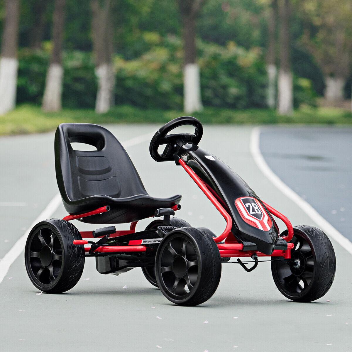 Kids' Pedal Car Go Kart - Adjustable Seat, 4 Wheels, Black