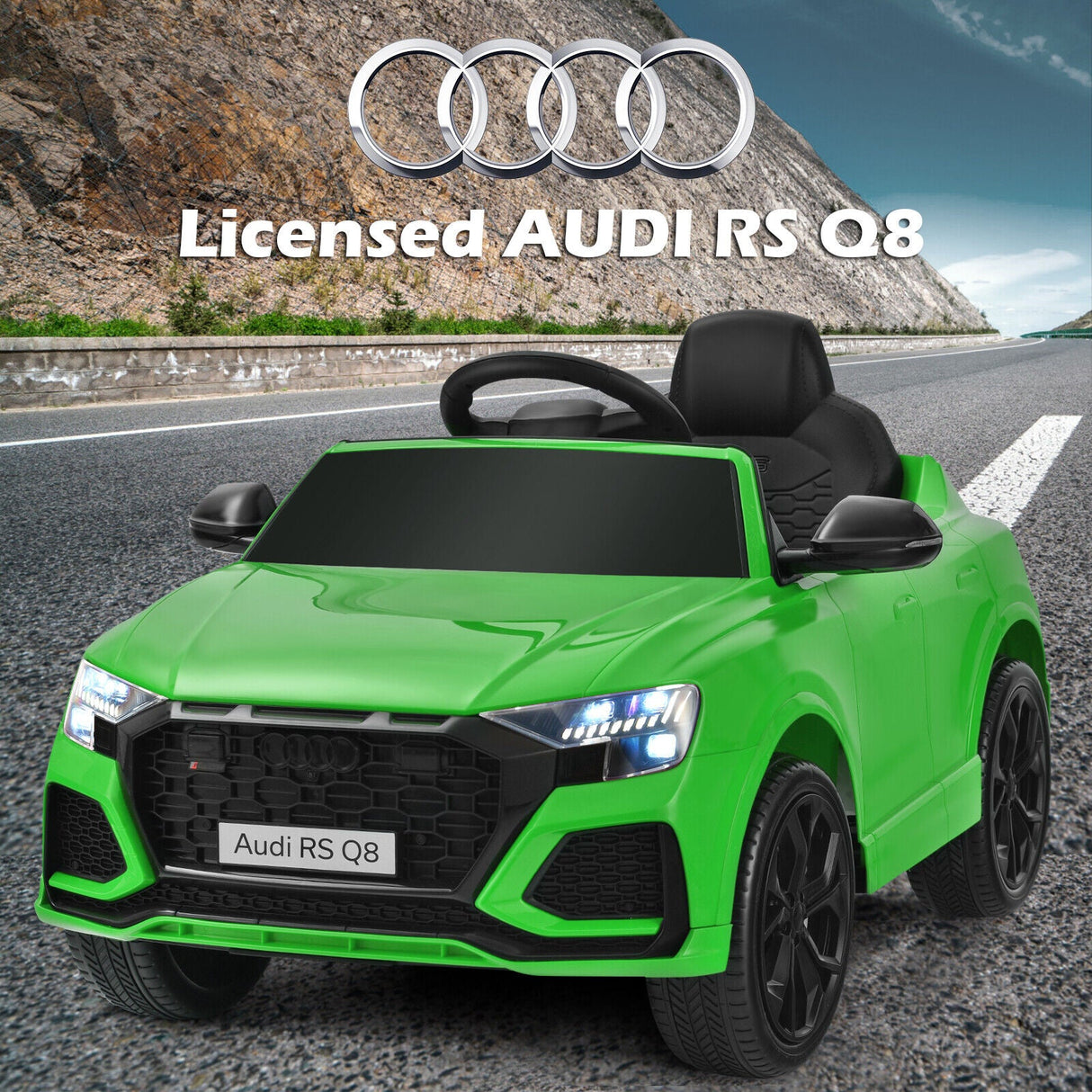 Licensed Audi RS Q8 12V Ride-On Car for Kids with Lights, Music, and Remote Control in Green
