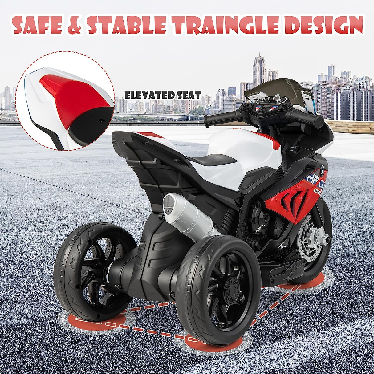 Licensed BMW 12V Battery Powered Ride-On Motorcycle for Kids with Headlights