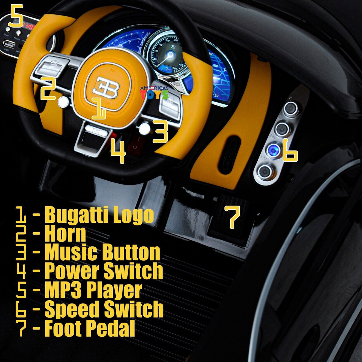 Licensed Bugatti R/C Car with Music, Leather Seat, and Multiple Color Options