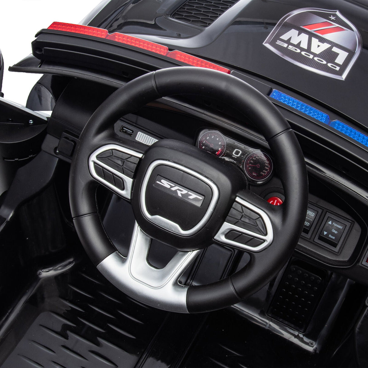 Licensed Dodge Charger 12V Ride-On Police Car with 3 Speeds and Bluetooth Connectivity
