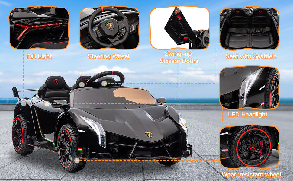 Licensed Lamborghini Electric Ride-On Toy Car for Kids with Remote Control and MP3 - Black (12V)