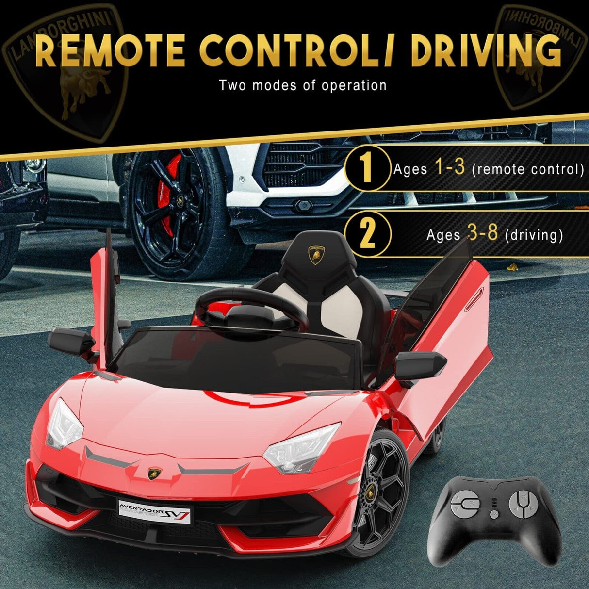 Licensed Lamborghini Kids Ride On Sports Car with Remote Control - 12V Electric Gift