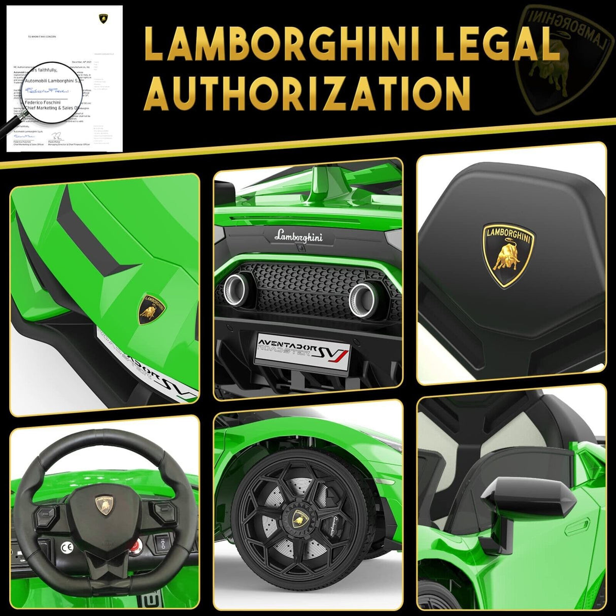 Licensed Lamborghini Kids Ride On Sports Car with Remote Control - 12V Electric Gift