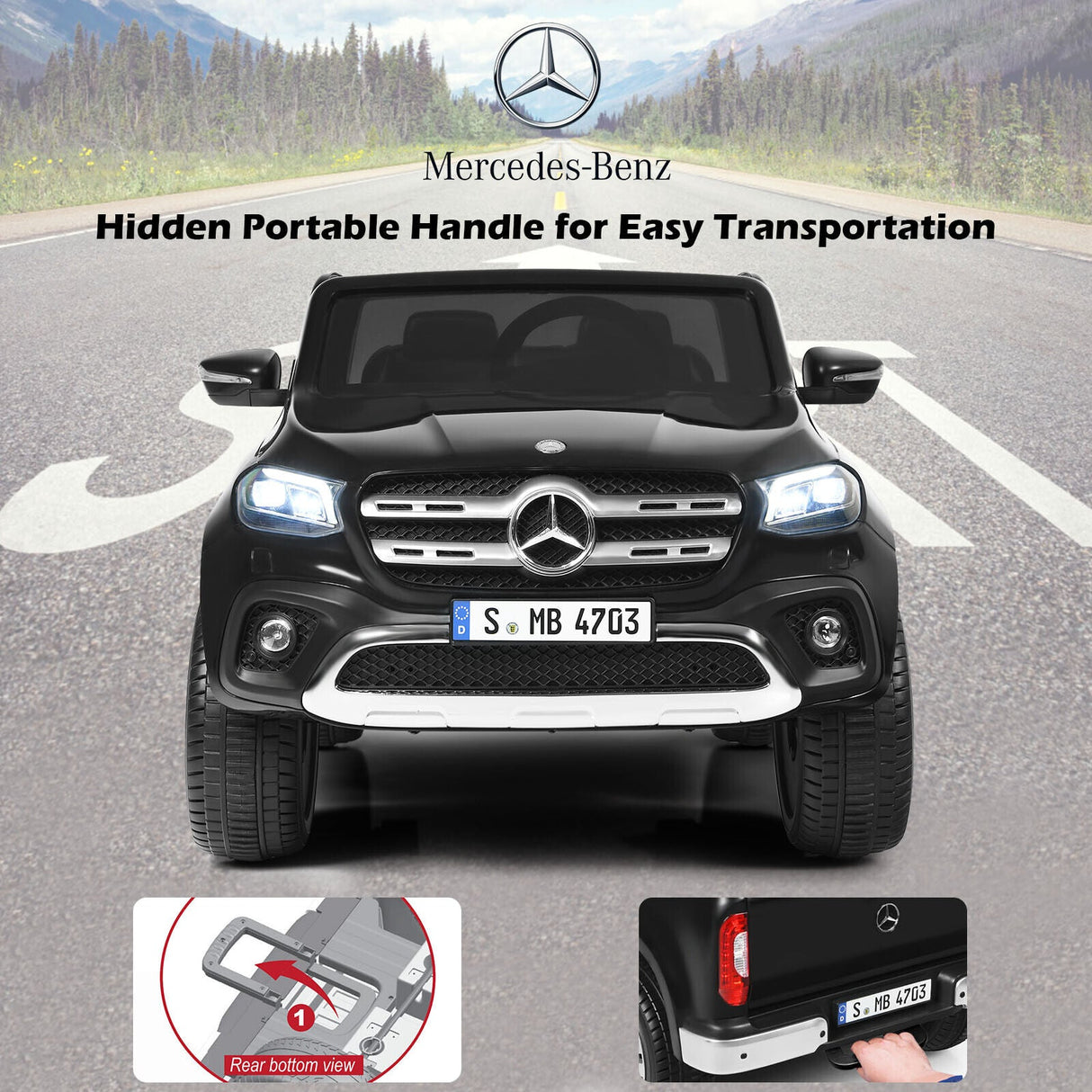 Licensed Mercedes Benz X Class RC 2-Seater Kids Ride On Car with Trunk - Black
