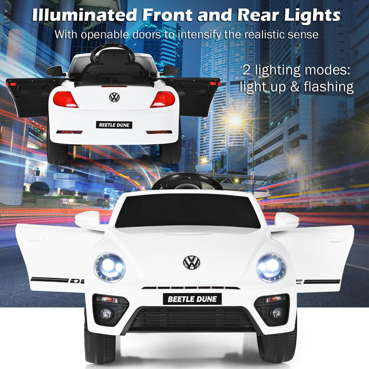 Licensed Volkswagen Beetle 12V Ride On Car for Kids with Music & Remote Control - White