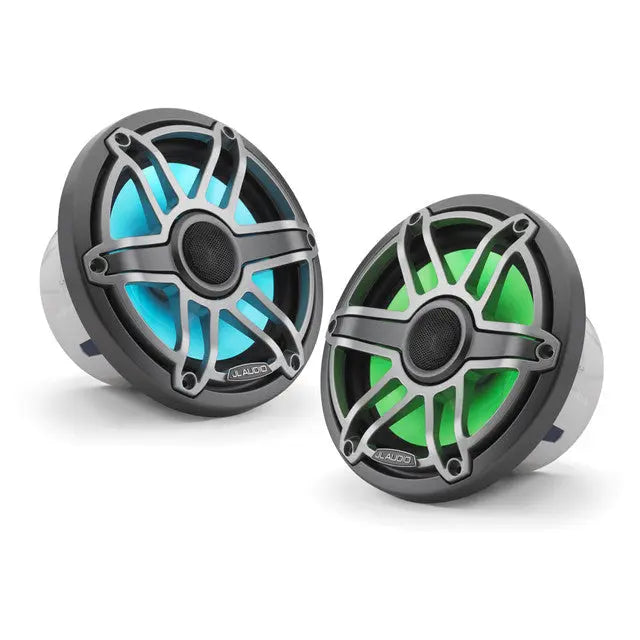 JL Audio M6-770X-S-GmTi 7.7" 250W Marine Coaxial Speakers-Gloss White Sports Grills (Pair) JL Audio