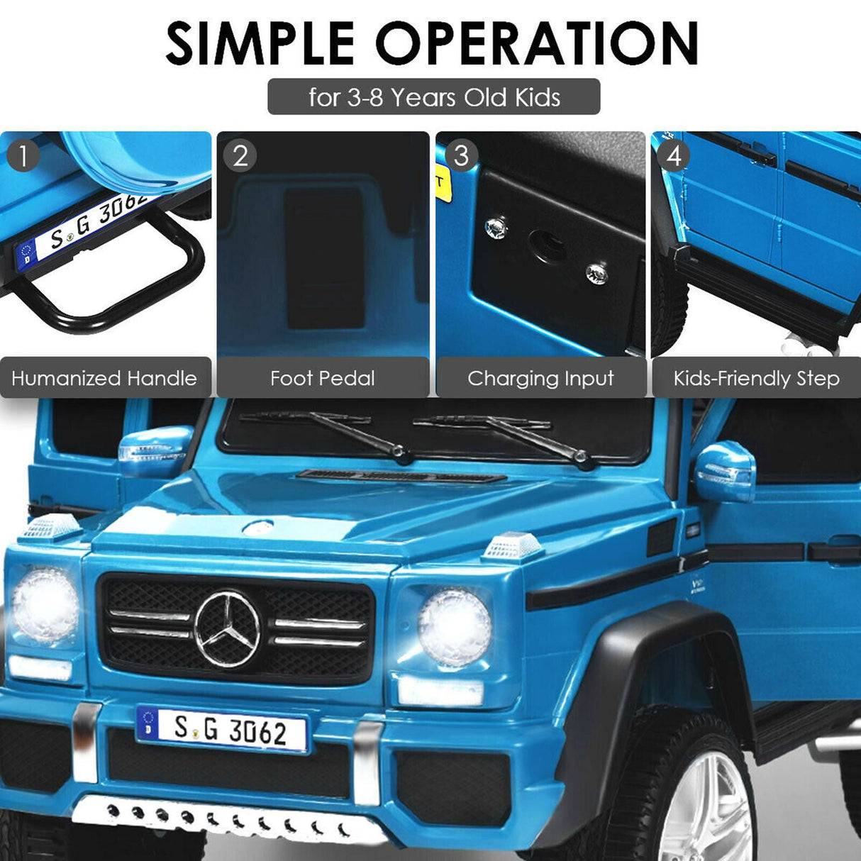 Mercedes-Benz Kids Ride On Car with RC Control and Trunk - 12V Navy