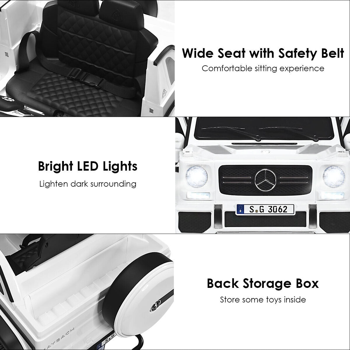 Mercedes-Benz Licensed 12V Kids Ride On Car with RC Control and Trunk in White