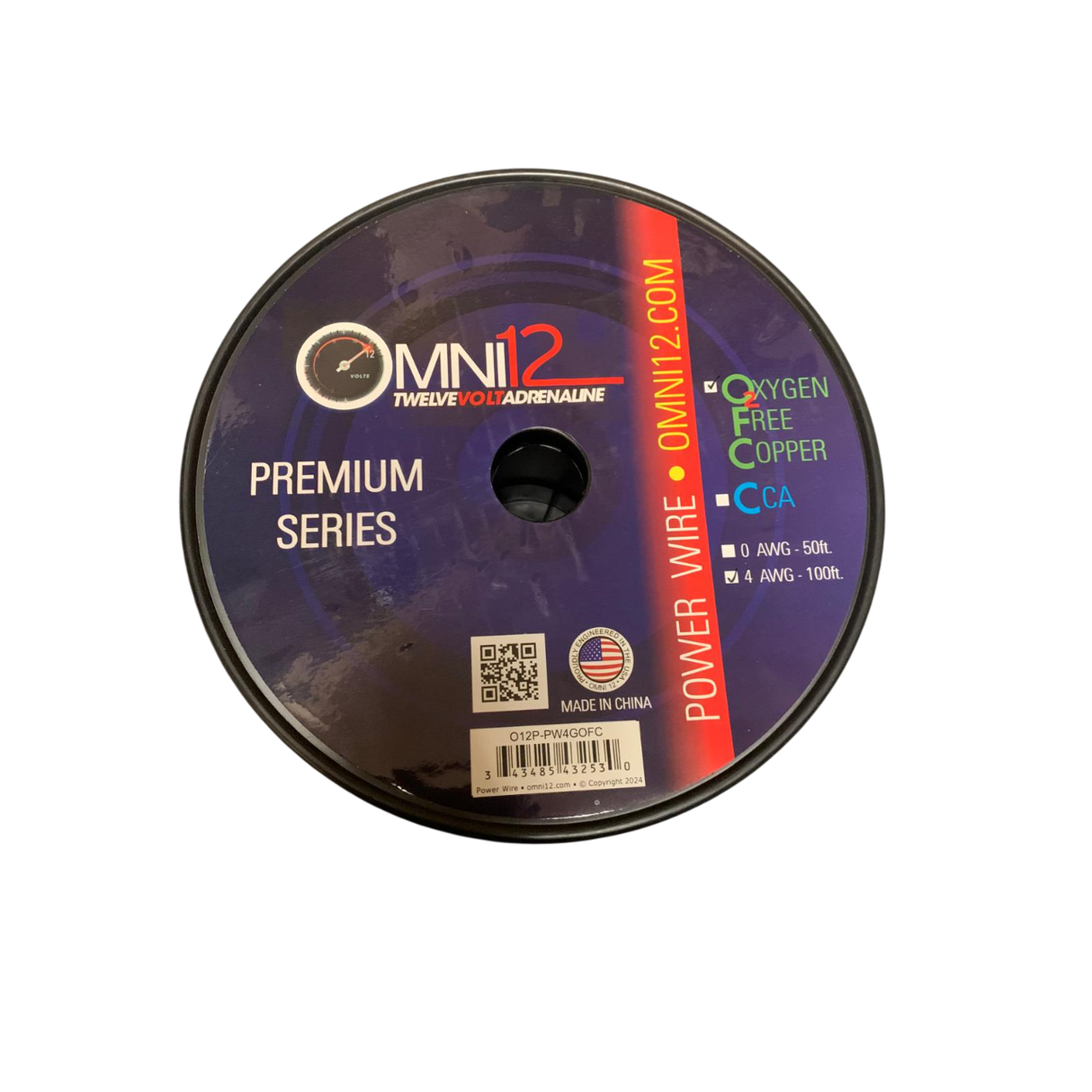 Omni12 O12P-PW4GOFC 4G 100% OFC Power Wire 100Ft - Red Omni12