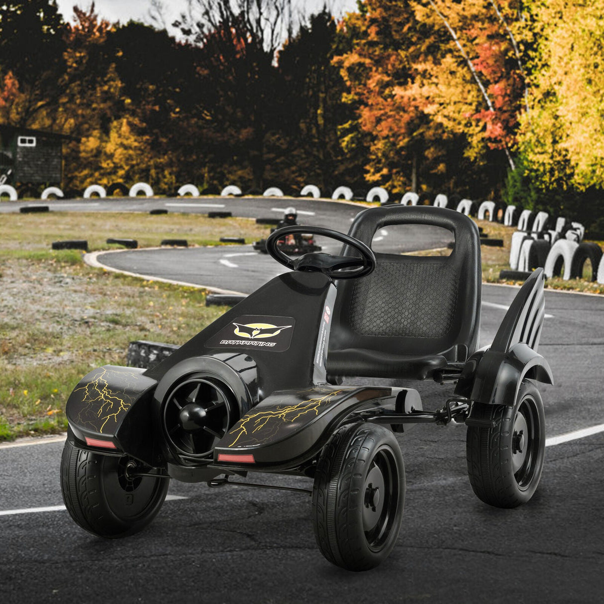 Pedal Powered Go Kart for Kids with Clutch & Hand Brake - 4 Wheel Racer Toy
