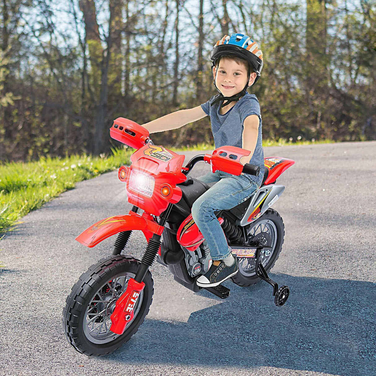 Qaba 6V Kids Electric Ride-On Motorcycle Dirt Bike with Trailer Toy