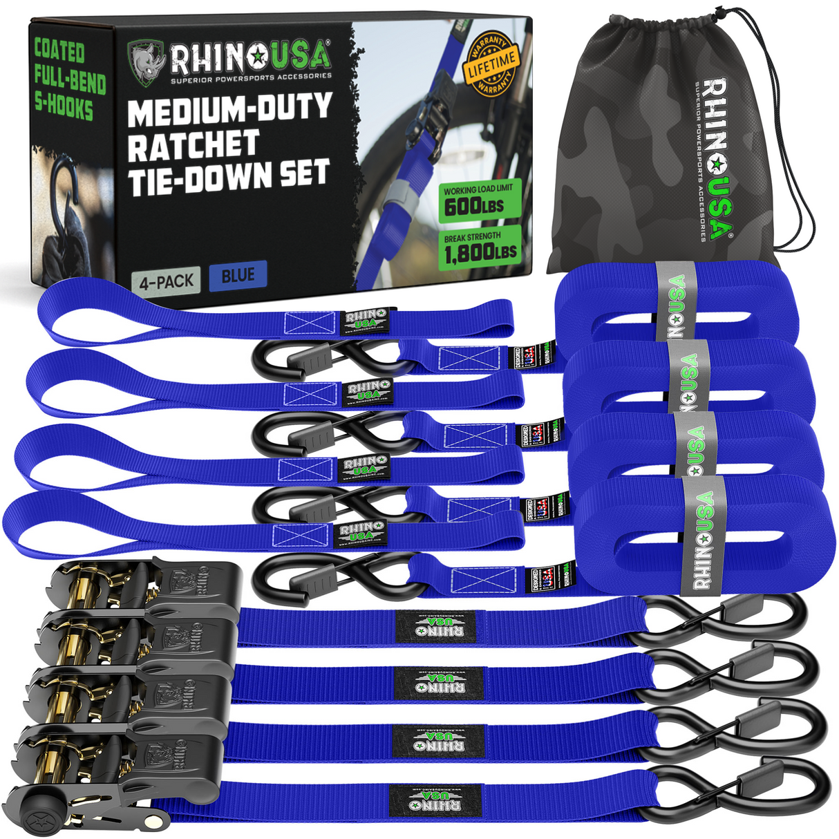 1" x 15' Ratchet Tie-Down Set (4-Pack)