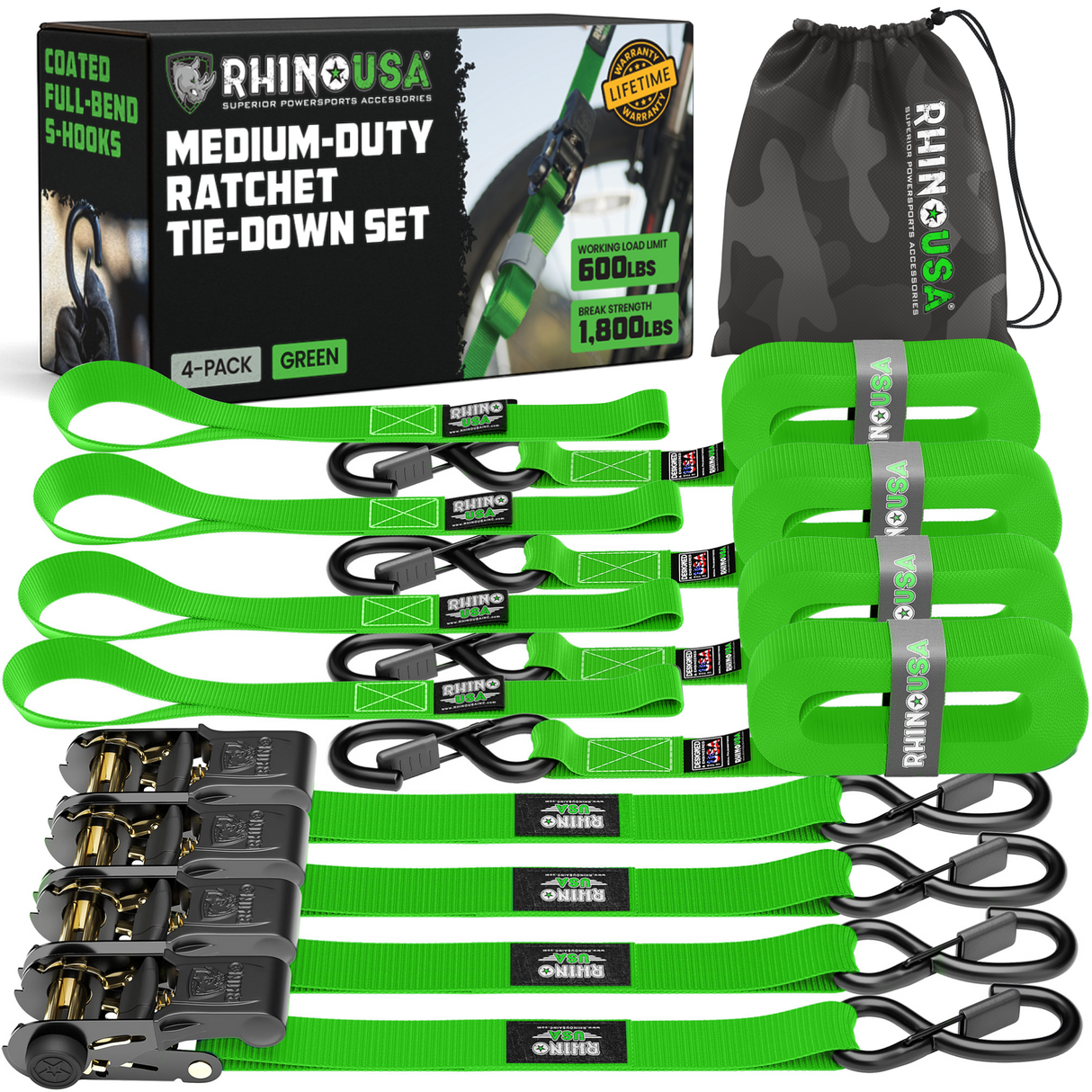 1" x 15' Ratchet Tie-Down Set (4-Pack)