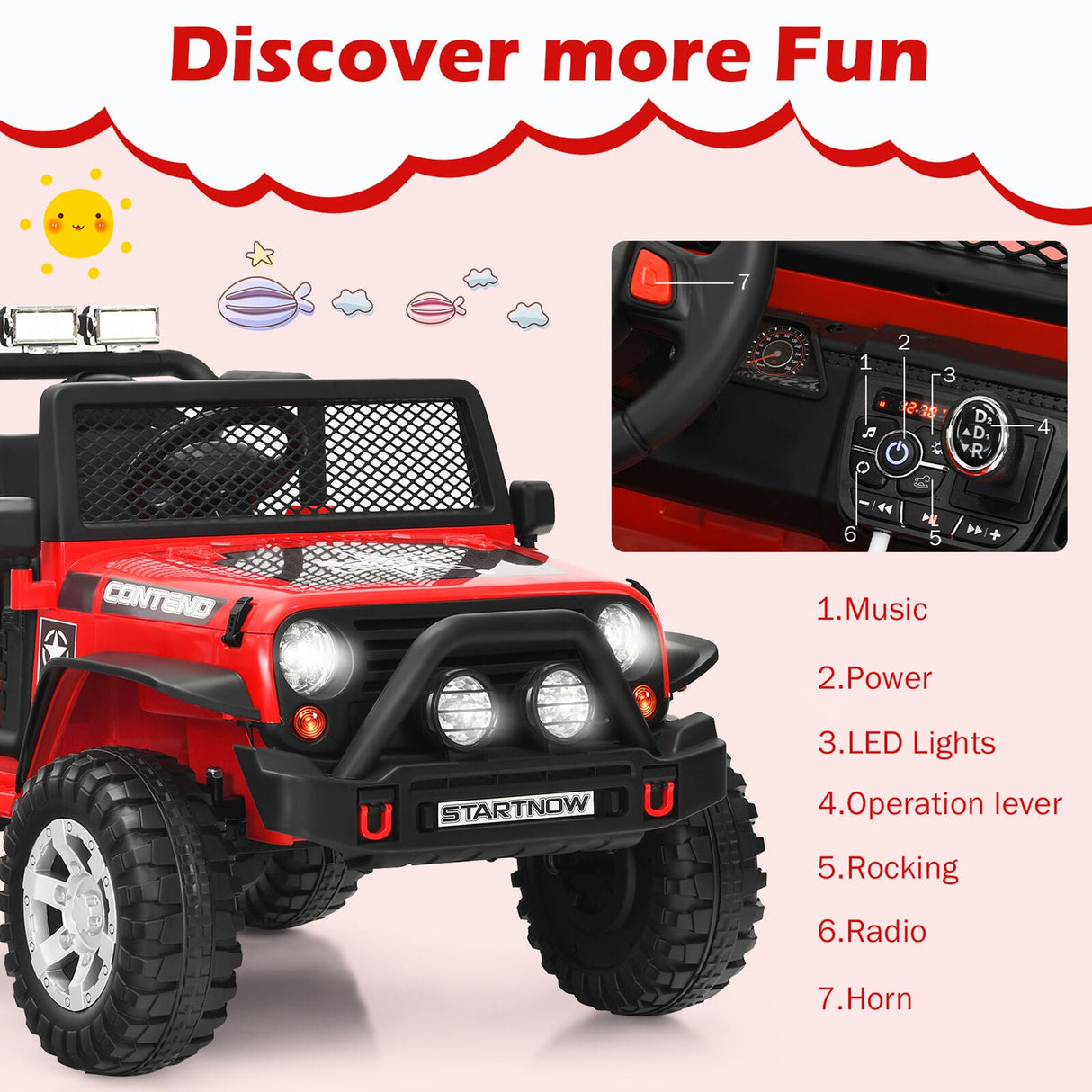 Red 12V Electric Kids Ride On Car Truck with MP3 Player, Horn, and Remote Control