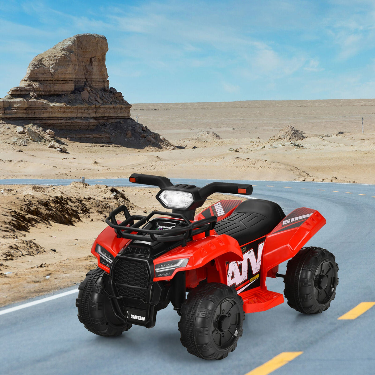 Red 6V Quad Ride-On Car for Kids with Music, Horn, and LED Lights