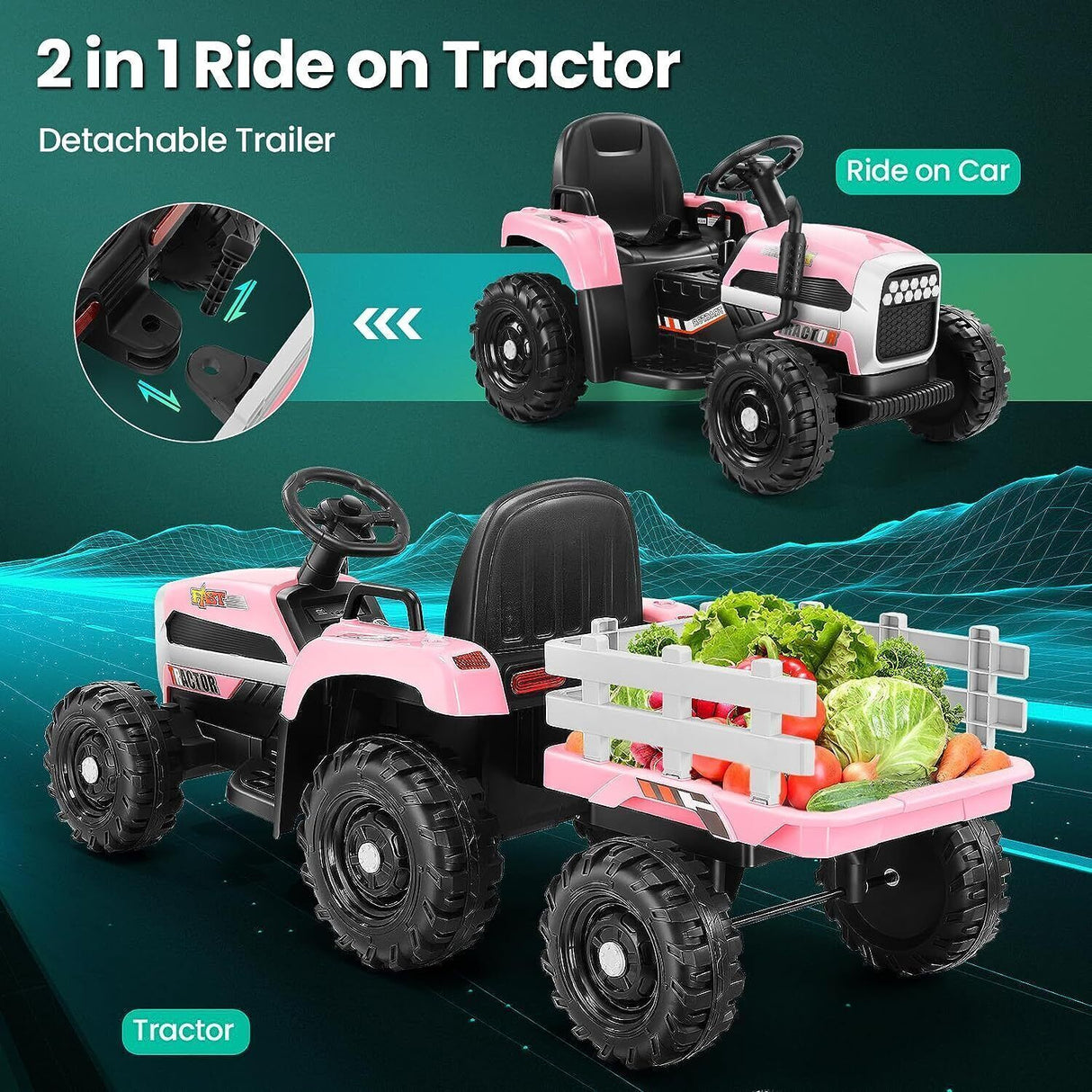 Electric Ride-On Tractor with Trailer for Kids - Remote Controlled Toy Car