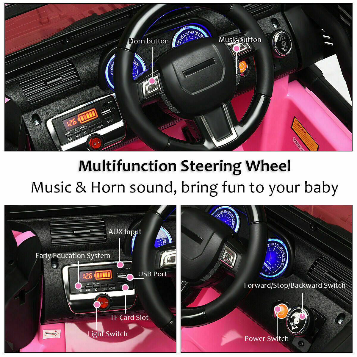 Remote Control Ride-On Truck for Kids with MP3 Player and LED Lights - Pink