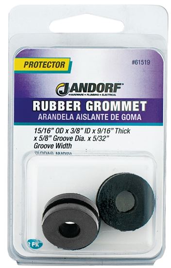 Jandorf Grommet, Rubber, Black, 9/16 in Thick Panel 2pk #61519 Jandorf