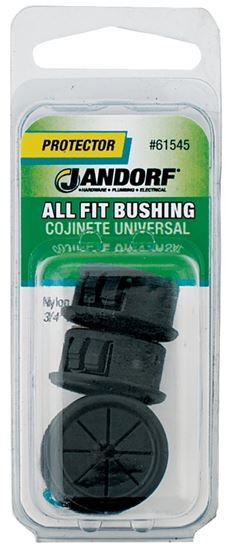 Jandorf Conduit Bushing, 1/2 in Dia Cable, Nylon, Black, 3/4 in Dia Panel Hole 4pk #61545 Jandorf