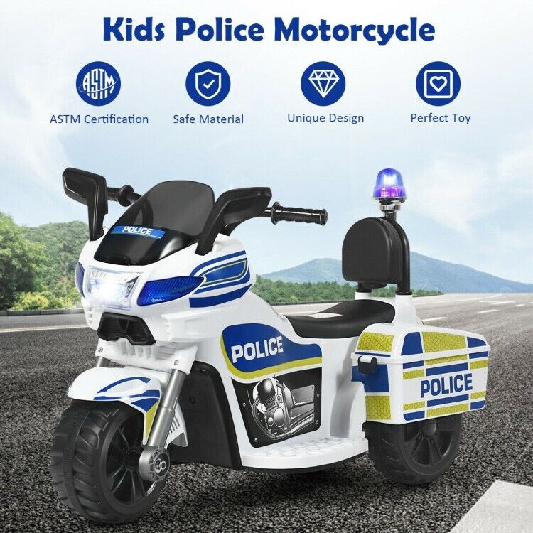 Police Motorcycle Trike for Kids with Flashing Siren - 3-Wheel Ride-On Toy for Children