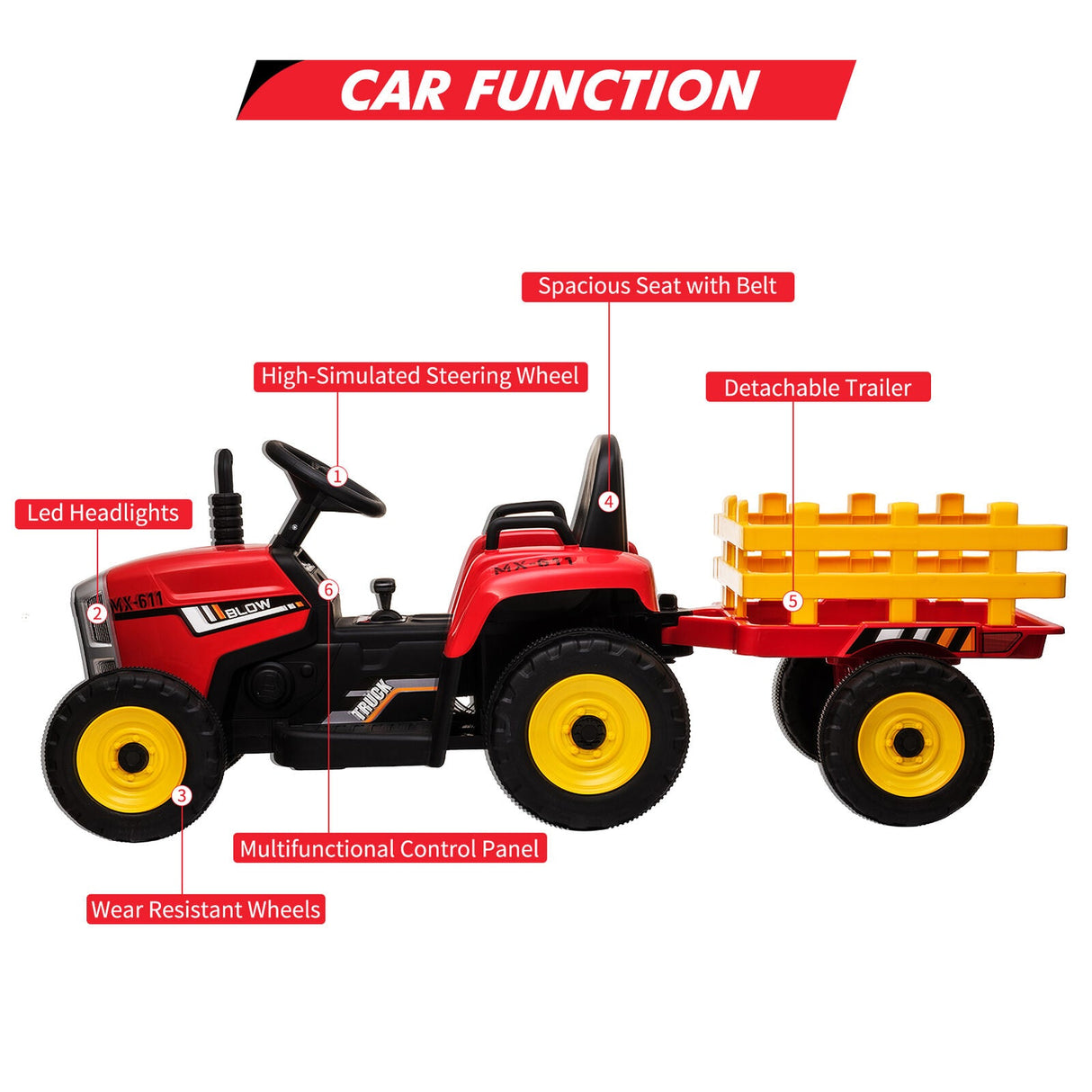 Ride-On Electric Tractor with Trailer for Toddlers - Remote Controlled