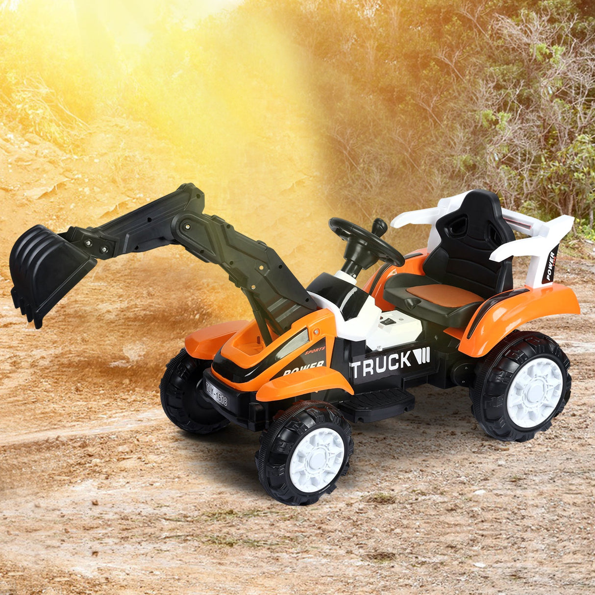 Electric Ride-On Excavator Digger with Motorized Arm and Music Sounds Construction Vehicle